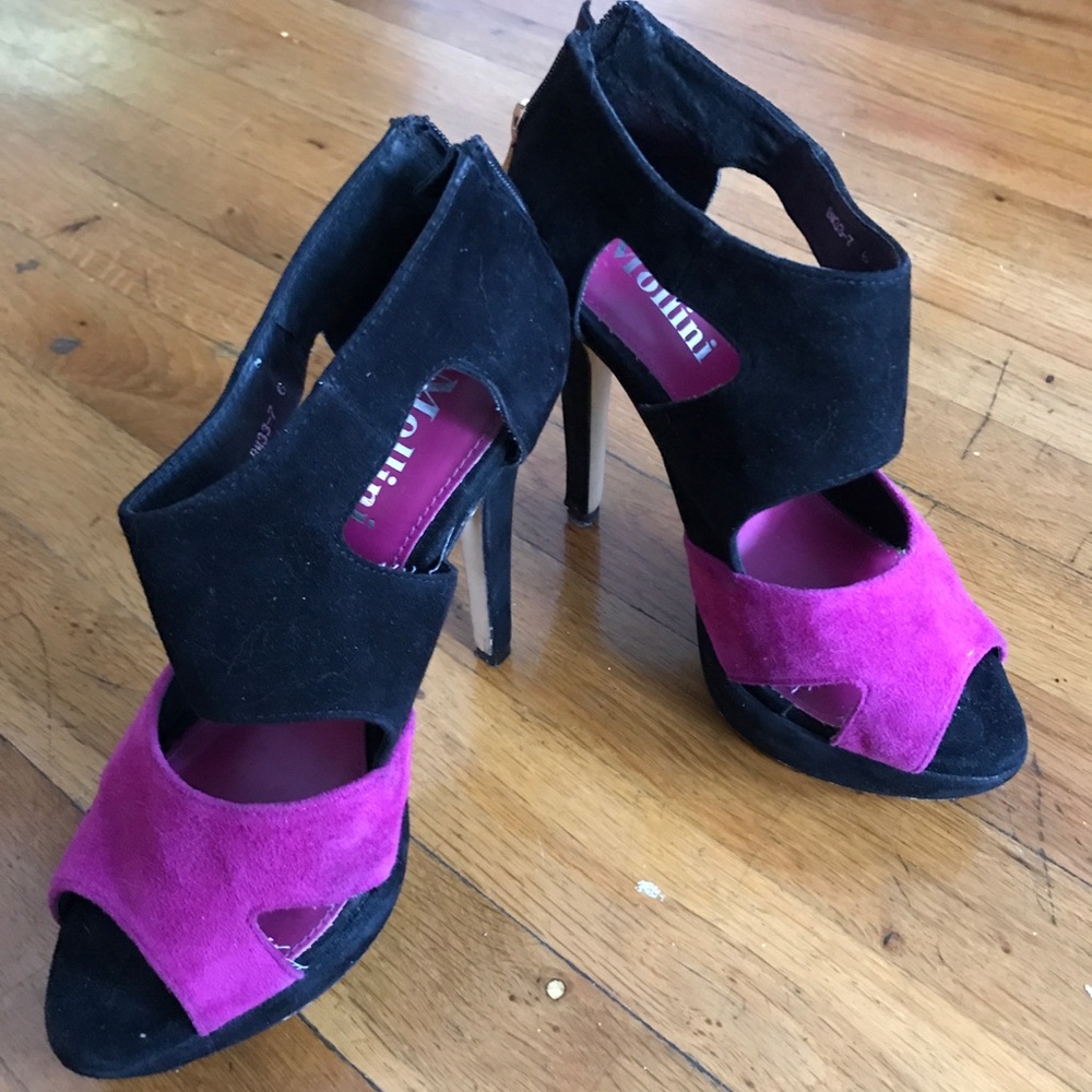 Mollini Purple and Black Suede Heels